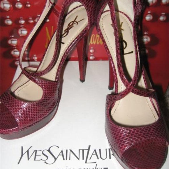YSL Yves Saint Laurent Tribute Python Platform Sandals Heels Shoes - Picture 5 of 11